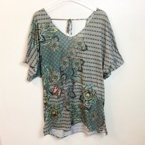 Prana Saida Floral Kaftan Tunic Swim Coverup - Blue - M